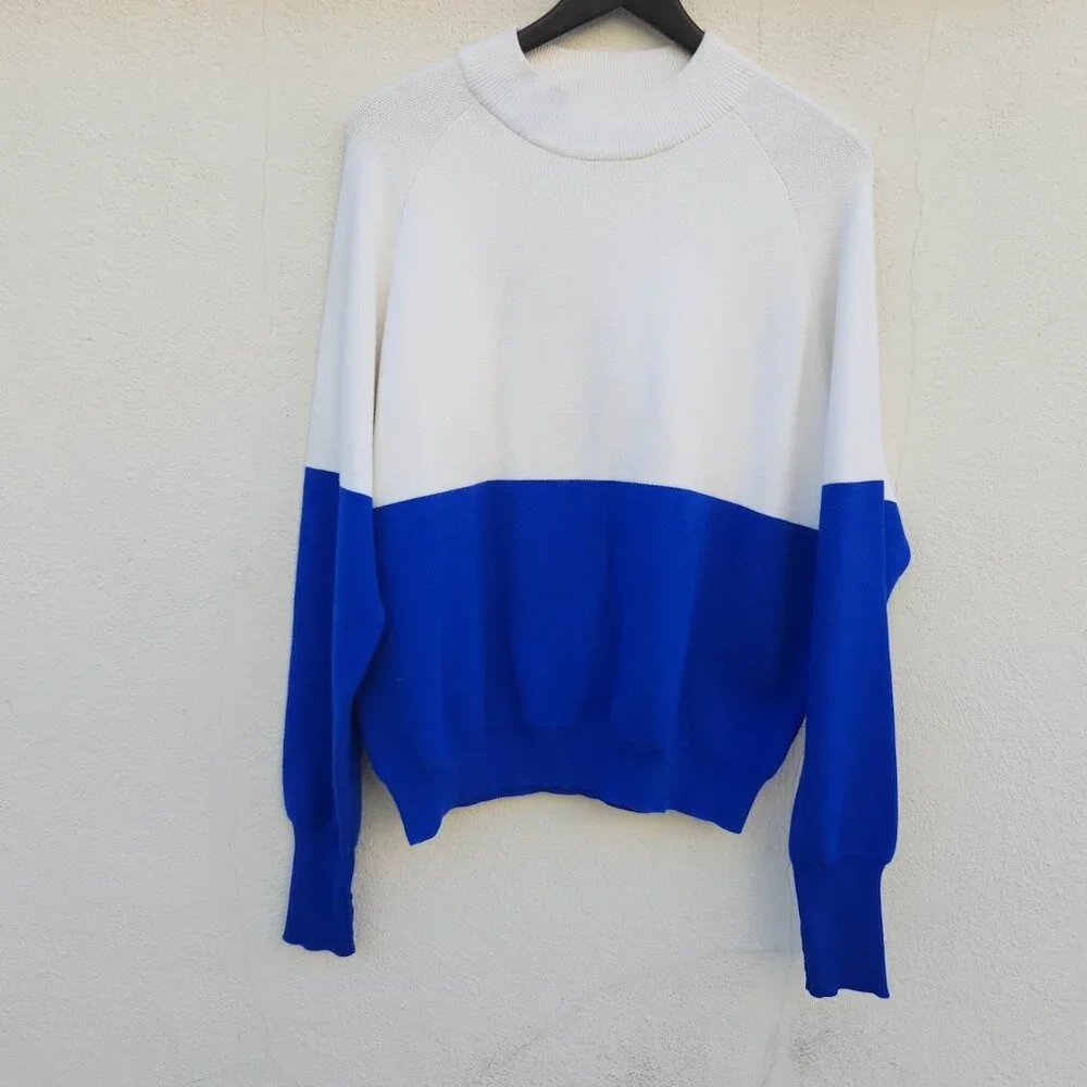 Tory Sport by Tory Burch Blue and White Preppy Colorblock Sweater - Picture 3 of 8